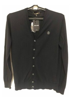 Roberto Cavalli Men’s Black Button-Front Cardigan with Embroidered Logo